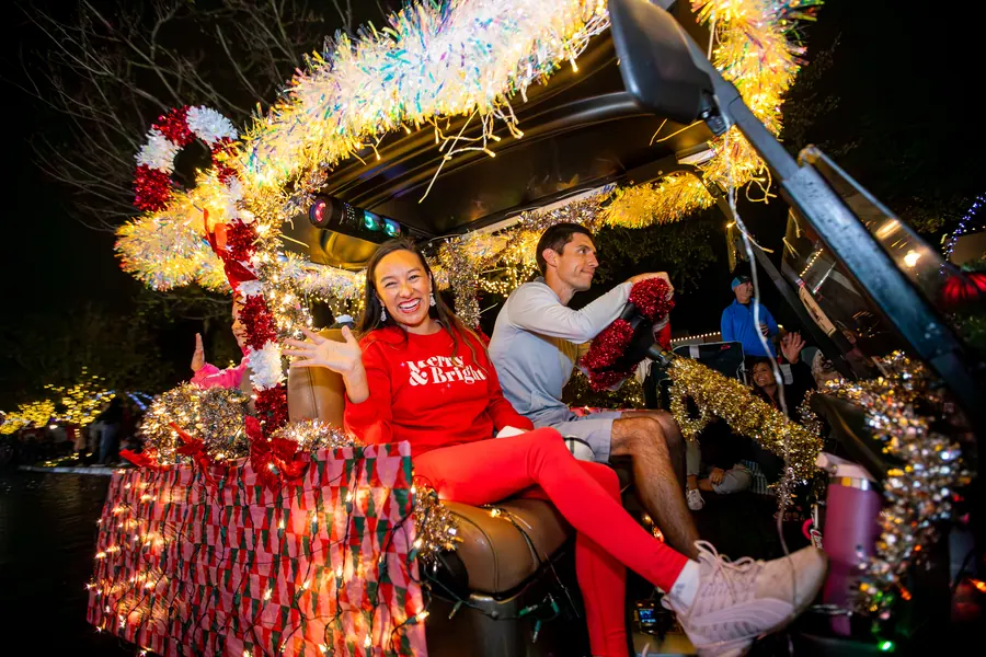 Decorated golf cart in the Christmas Golf Cart Parade